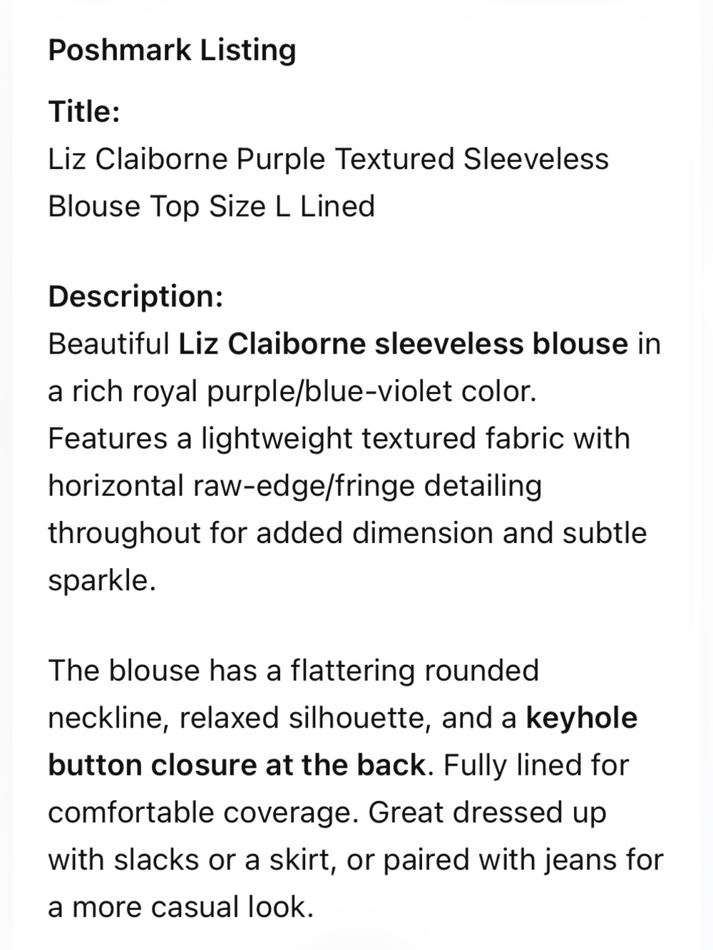 Liz Claiborne Blue-Violet Textured Sleeveless Top